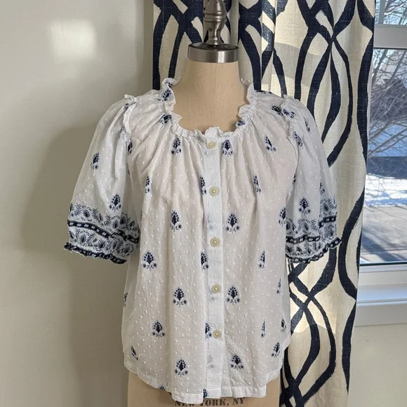 LOFT Border Floral Clip Pleated Blouse - Picture 4 of 11